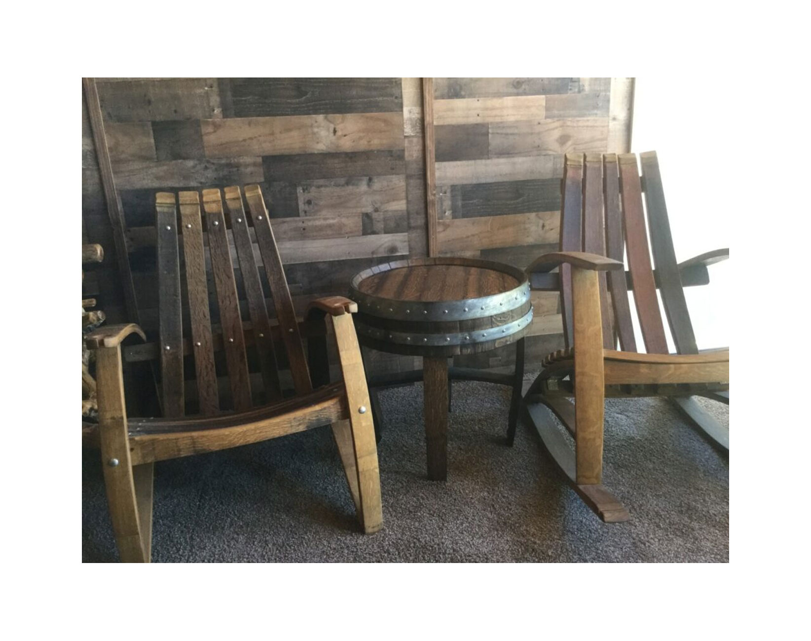 Wine Barrel Adirondack Chairs & side table